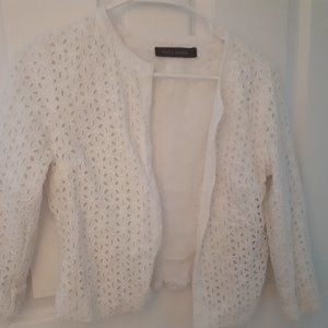 NWOT beautiful white  Suzy shier size small eyelet bolero jacket